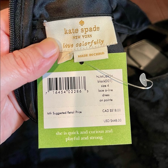 NWT Kate Spade Lace dress Aline sleeveless Floral Black On pointe pattern Size:4 - Picture 12 of 16